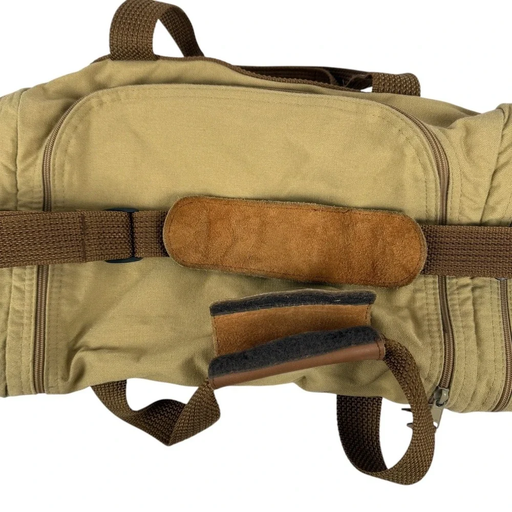 Eddie Bauer Ford Duffel Bag Tan Canvas Travel Gym Weekender‎ Luggage Pocket
